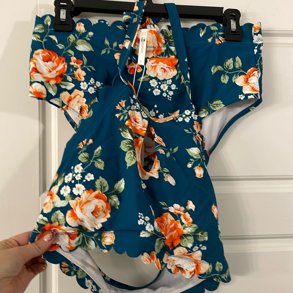 Cupshe Teal Scalloped Bikini, size Large